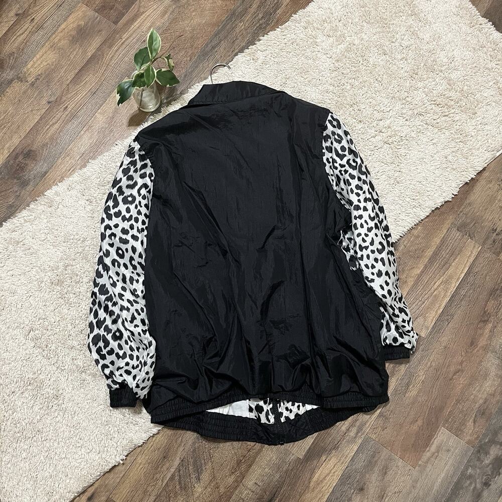 Vintage Cos Cob Size XL Black White Leopard Print Zip Front Windbreaker Jacket - Picture 5 of 5